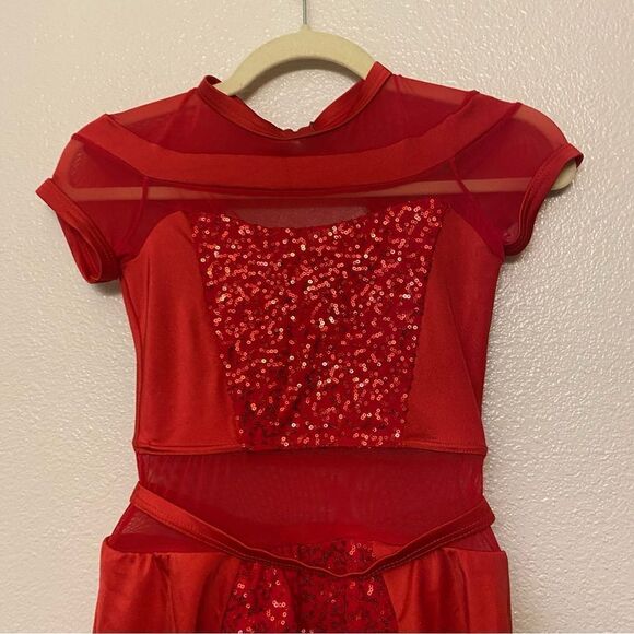 WEISSMAN Dance Costume red sequin mesh dress PLAY THAT SAX 11075 -Adult SA - Picture 5 of 12